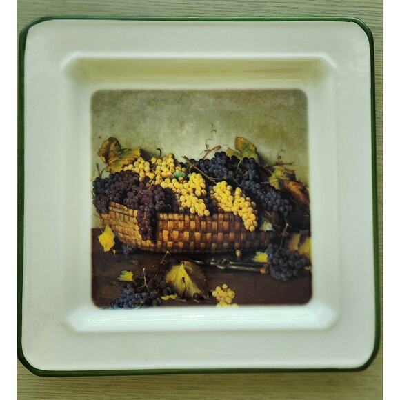 PLATE-BRUNELLI-Bread-Cheese-Square-Made in Italy-Grapes in Basket - Picture 1 of 8
